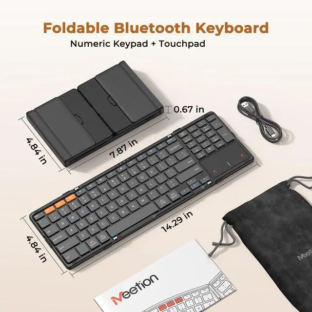 Alt view image 7 of 7 - Foldable Keyboard with Touchpad, Bluetooth Keyboard, Numeric Keypad