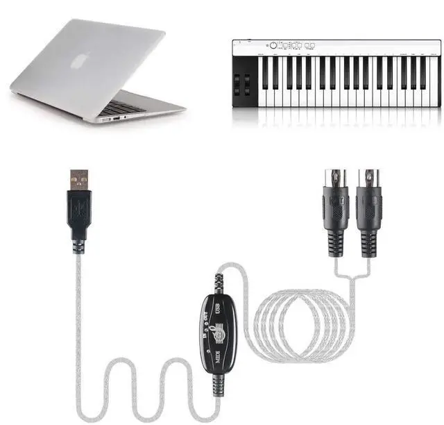 Alt view image 5 of 7 - USB to MIDI Cable Converter 2 in 1 PC to Synthesizer Music Studio Keyboard Interface Wire Plug Controller Adapter Cord 16 Channels Supports Computer Laptop Windows and Mac