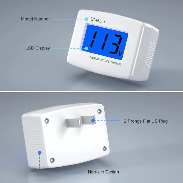 Alt view image 5 of 7 - Flat US Plug AC 80-300V LCD Digital Voltmeter Voltage Measuring Monitor, AC 110V 220V Voltage Panel Power Line Volt Test Monitor Gauge Meter for Household Plug into Outlet to Measure Voltage