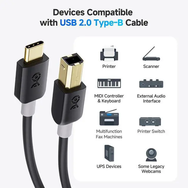 Alt view image 4 of 7 - USB B to USB C Cable - 3.3ft, USBC to USBB Cable, MIDI to USBC Cord, Compatible with Printer, Scanner, MIDI Controller/Keyboard/DAC/Yamaha Casio Digital Piano for iPad, Black
