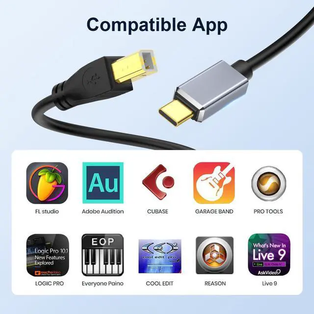 Alt view image 5 of 7 - USB C MIDI Cable, Type C to USB 2.0 MIDI Interface Cable for Midi Controller, Keyboard, Audio Interface for ipad, Samsung, Laptop, MacBook, 5FT USB B to USB C Printer Cable Black