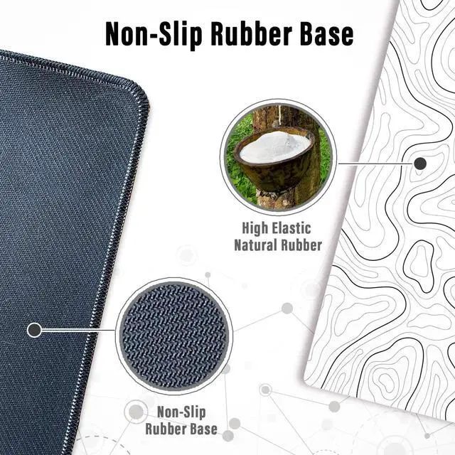 Alt view image 5 of 7 - Large Gaming Mouse Pad with Stitched Edges, Minimalist Topographic Map Desk Mat, Extended XL Mousepad with Anti-Slip Base, Cool Desk Pad for Keyboard and Mouse, 35.4 x 15.7 in, White
