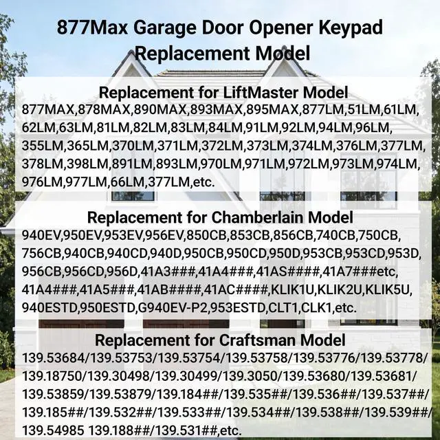 Alt view image 3 of 7 - Garage Door Opener Keypad Compatible with Liftmaster Chamberlain Craftsman Garage Door Opener with 315/390 MHZ Learn Button Since 1993, Replace 877Max 878Max Garage Door Keypad Wireless Keyless Entry