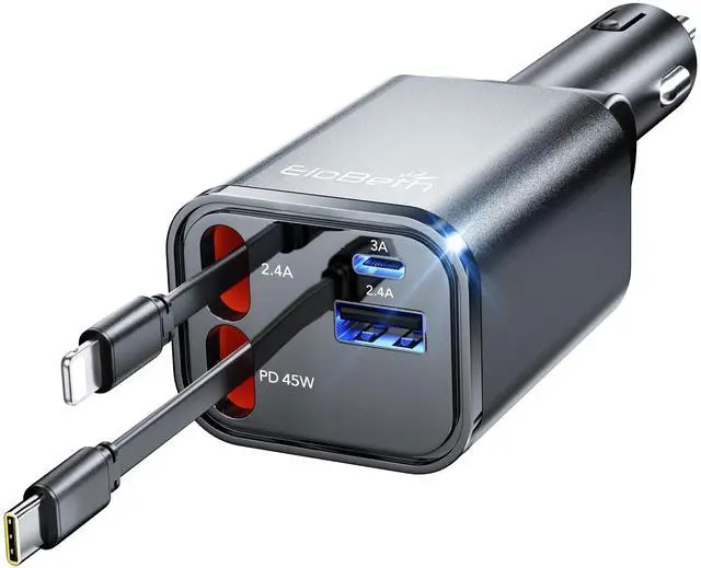 Main image of Retractable Car Charger,Car Phone Charger USB C Fast Charge,Cigarette Lighter USB Charger Car Accessories for Women,Road Trip Essentials Gift for Men,Car Charger for iPhone 17/16/15,Galaxy S26,Pixel