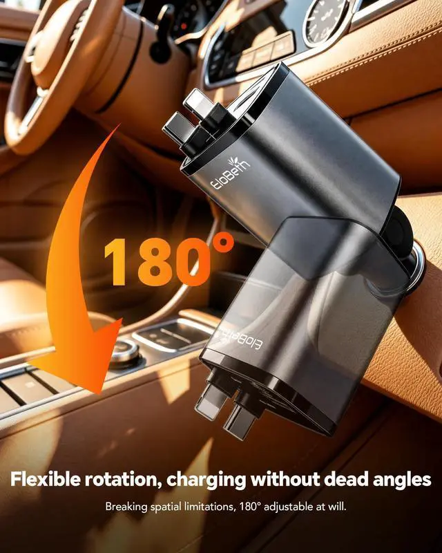 Alt view image 7 of 7 - Retractable Car Charger,Car Phone Charger USB C Fast Charge,Cigarette Lighter USB Charger Car Accessories for Women,Road Trip Essentials Gift for Men,Car Charger for iPhone 17/16/15,Galaxy S26,Pixel