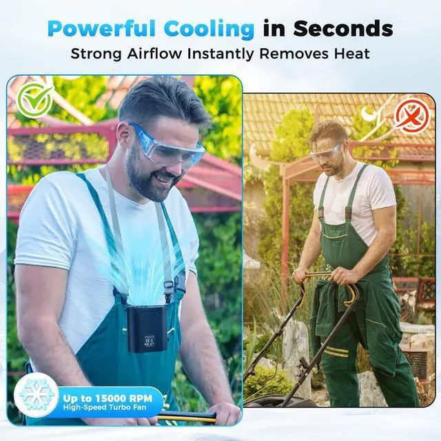 Alt view image 2 of 7 - Portable Waist Fan for Work, 15000RPM Powerful Hands-Free Clip On Body Fans, 120-Speed Wearable Personal Cooling Belt Fan, 10000mAh Rechargeable Under-Shirt Fans for Construction, Camping, Jobsite