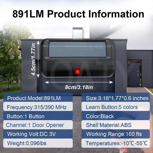 Alt view image 5 of 7 - 2 for Chamberlain Craftsman LiftMaster Garage Door Opener Remote Replacement, Replaces 891LM 893LM 893MAX 370LM 371LM 373LM 971LM 973LM, no Wait Wireless Remote Keyless Entry, Safe Security