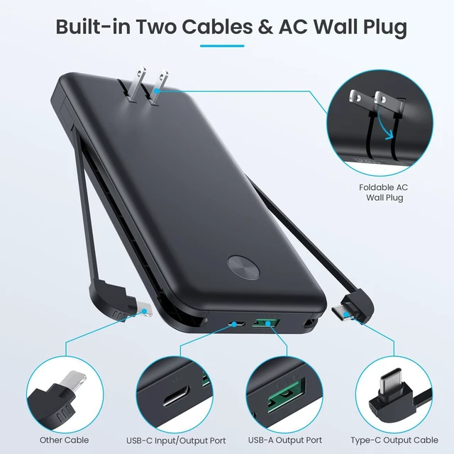 Alt view image 2 of 7 - Portable Charger for iPhone with Built-in Cables and Wall Plug,Upgraded 13800mAh Fast Charging USB C Power Bank,4 Outputs Slim Travel Essential Battery Pack for iPhone 17/16/15/14/13,Galaxy,Android