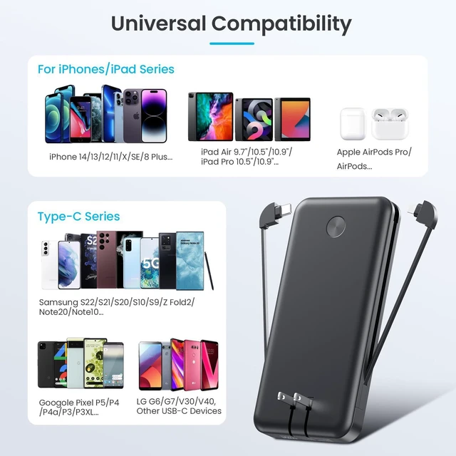 Alt view image 6 of 7 - Portable Charger for iPhone with Built-in Cables and Wall Plug,Upgraded 13800mAh Fast Charging USB C Power Bank,4 Outputs Slim Travel Essential Battery Pack for iPhone 17/16/15/14/13,Galaxy,Android