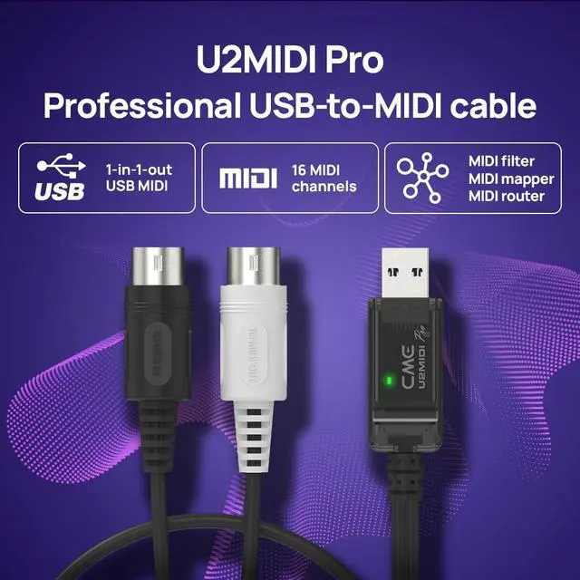 Alt view image 3 of 6 - U2MIDI Pro - High-Speed USB MIDI Cable with Filter and Mapper - Plug & Play USB-to-MIDI Interface for Computer/Laptop/PC to MIDI Instrument/Device - 6.5ft