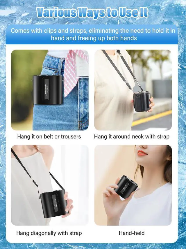 Alt view image 7 of 7 - Waist Worn Fan Belt Fan Waist Fan Cooling Handheld Fan Cooling Plate 100-Level Wind Speed Adjustment LED Display Type-C Fast Charging Neck-Worn Handheld Desktop Outdoor Work Construction Gift (black)