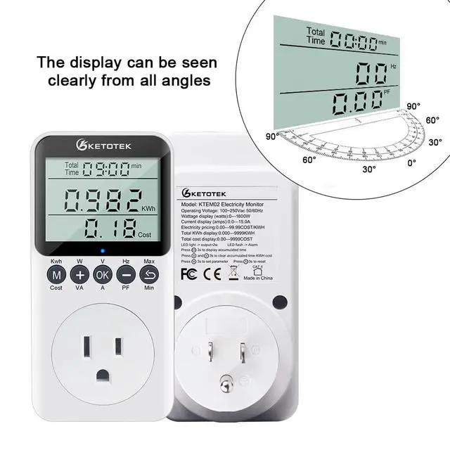 Alt view image 3 of 7 - Watt Meter Plug-in Socket Power Meter, Kilowatt Wattage Voltage Tester, Home Electricity Usage Monitor with Overload Protection, LCD Display Energy Voltage Amps Power Consumption Monitor