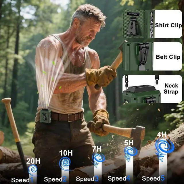 Alt view image 4 of 6 - Wearable Waist Clip Fan with Lighting Desktop Stand 16000rpm Runtime upto 20 hours (5000mAh / Green)