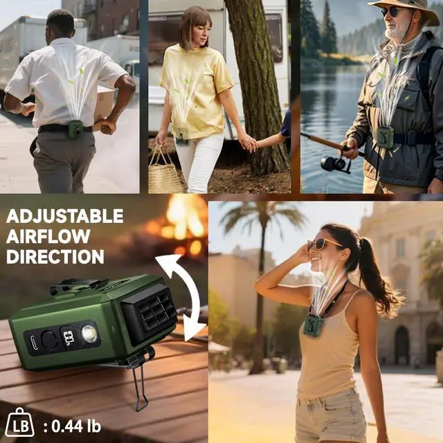 Alt view image 6 of 6 - Wearable Waist Clip Fan with Lighting Desktop Stand 16000rpm Runtime upto 20 hours (5000mAh / Green)