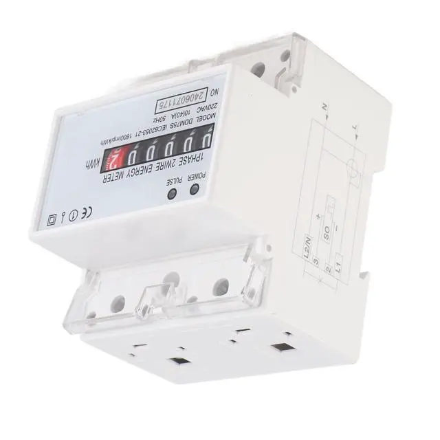 Alt view image 4 of 7 - Kilowatt Usage Meter, 220V/230V 50/60Hz Single Phase KWh Meter, 4P DIN Rail Electric Energy Meter with Double Color LED, 10-40A Electricity Power Consumption Wattmeter