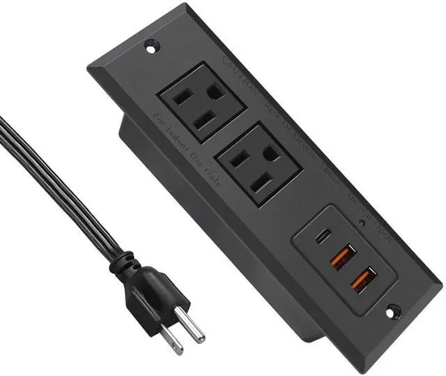 Main image of 20W Recessed Power Strip USB C Fast Charge Desk Power Outlet Type C Flush Mounted Extension Power Plug for Conference Countertop Desktop Drawer Sofa ETL Listed (Black)