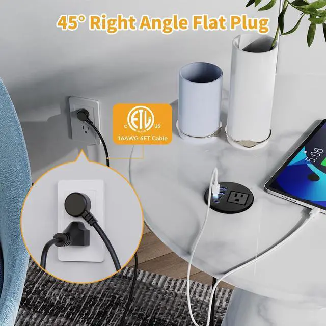 Alt view image 4 of 6 - 2-1/2" Desk Power Grommet, PD 20W USB-C, 2 AC Outlets | Flush Mount Recessed Outlet for Home, Office, Conference Room, RV Table
