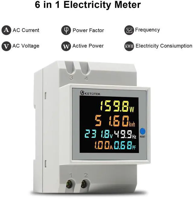 Alt view image 2 of 7 - Single Phase Energy Meter Din Rail Electricity Usage Monitor AC 40-300V 100A Voltmeter Ammeter Watt Kwh Frequency Power Meter Built-in CT 110V