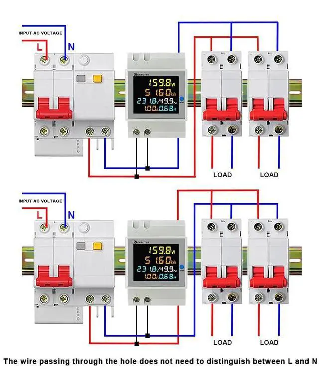 Alt view image 4 of 7 - Single Phase Energy Meter Din Rail Electricity Usage Monitor AC 40-300V 100A Voltmeter Ammeter Watt Kwh Frequency Power Meter Built-in CT 110V