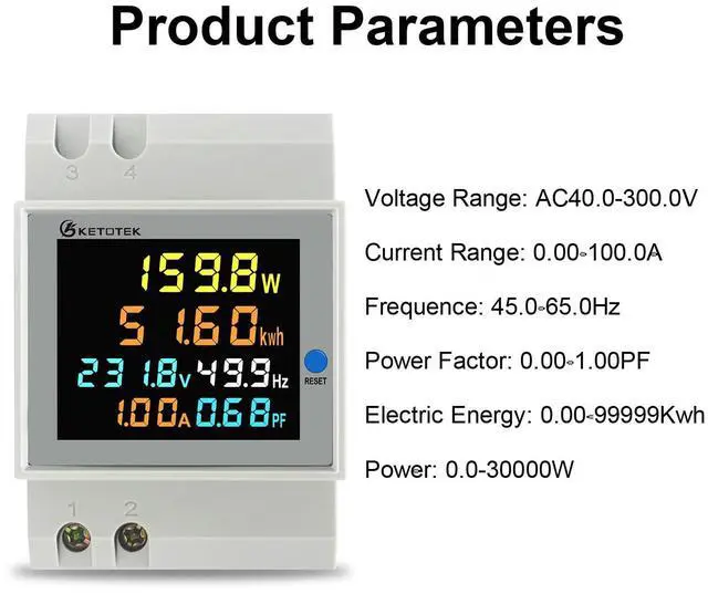Alt view image 3 of 7 - Single Phase Energy Meter Din Rail Electricity Usage Monitor AC 40-300V 100A Voltmeter Ammeter Watt Kwh Frequency Power Meter Built-in CT 110V