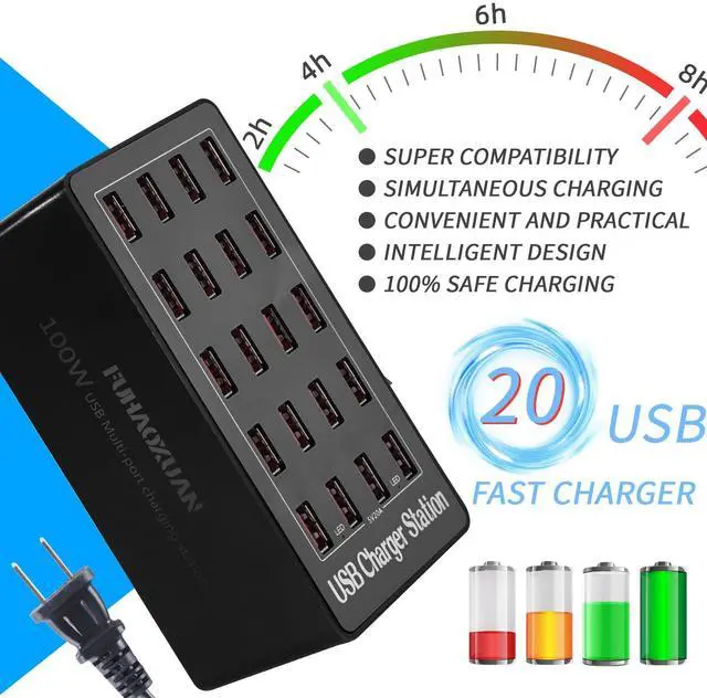Alt view image 2 of 7 - Charging Station, 100W 20-Port USB Multi Device Charger Hub with Intelligent Safety Features, Compact Power Strip for Phones, Watches, Pads, Speakers, Headphones & PS, Ideal for Home Office & Travel