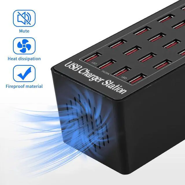 Alt view image 5 of 7 - Charging Station, 100W 20-Port USB Multi Device Charger Hub with Intelligent Safety Features, Compact Power Strip for Phones, Watches, Pads, Speakers, Headphones & PS, Ideal for Home Office & Travel