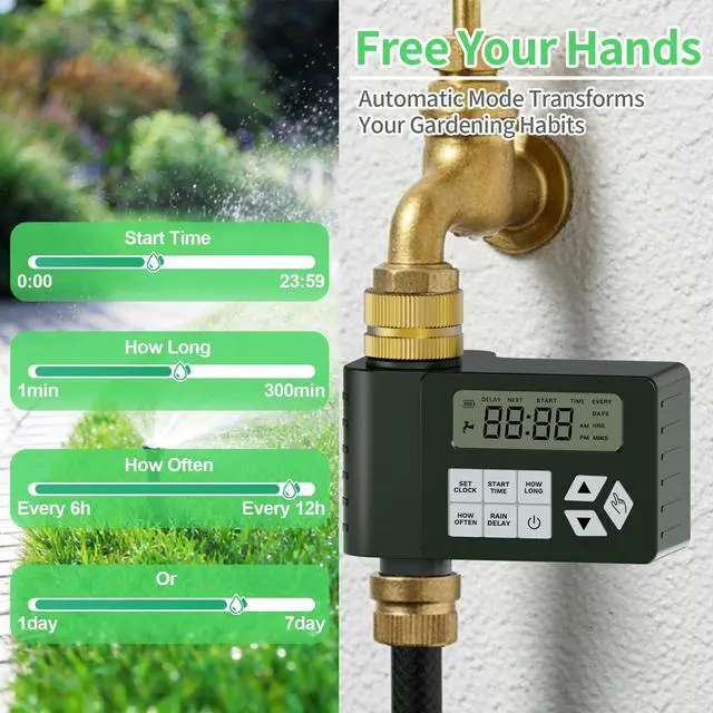 Alt view image 2 of 7 - Hose Faucet Water Timer for Outdoor Garden with Brass Inlet, Programmable Sprinkler Timer with Rain Delay/Manual/Automatic Mode, IP67 Leak-Proof Design for Lawn Yard, 1 Outlet