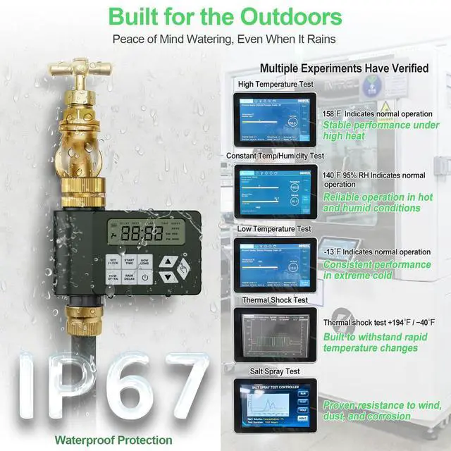 Alt view image 5 of 7 - Hose Faucet Water Timer for Outdoor Garden with Brass Inlet, Programmable Sprinkler Timer with Rain Delay/Manual/Automatic Mode, IP67 Leak-Proof Design for Lawn Yard, 1 Outlet