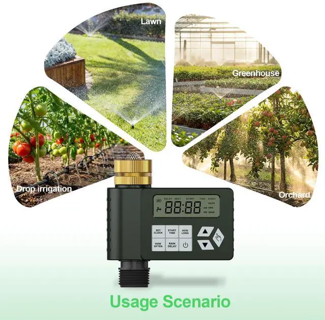 Alt view image 6 of 7 - Hose Faucet Water Timer for Outdoor Garden with Brass Inlet, Programmable Sprinkler Timer with Rain Delay/Manual/Automatic Mode, IP67 Leak-Proof Design for Lawn Yard, 1 Outlet