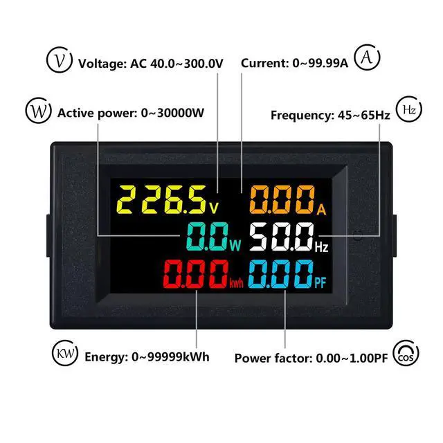 Alt view image 2 of 7 - Digital Ammeter Voltage Meter AC 40-300V 100A Power Energy Panel Meter LCD Display Voltmeter Multimeter Volt Amp Watt Monitor with Current Transformer CT