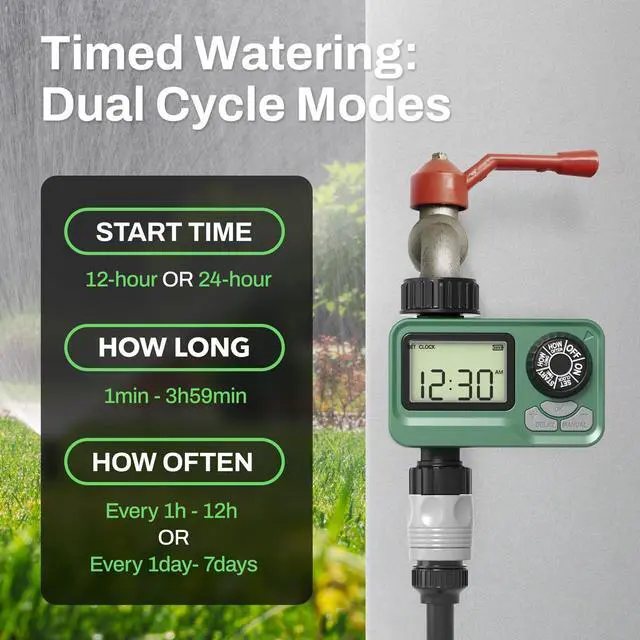 Alt view image 3 of 7 - Programmable Sprinkler Timer with Rain Delay Waterproof Digital Water Timer for Garden Hoses, Manual & Auto Modes Ideal for Lawn, Yard, Drip Irrigation System, 1 Outlet