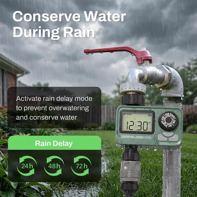 Alt view image 4 of 7 - Programmable Sprinkler Timer with Rain Delay Waterproof Digital Water Timer for Garden Hoses, Manual & Auto Modes Ideal for Lawn, Yard, Drip Irrigation System, 1 Outlet