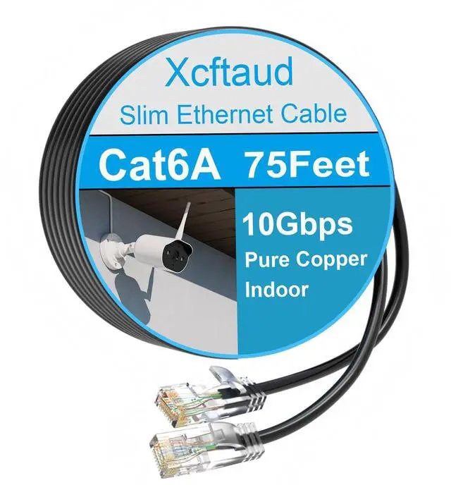 Main image of Cat 6 Patch Cable 75 feet, Slim Cat6a Ethernet Cable 10Gbps 550Mhz, UTP Pure Copper Ethernet Cable Cat6, Flexible Thin Cat6a Patch Cable for Network Devices Setup, Black