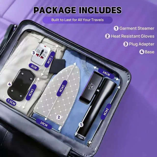 Alt view image 3 of 7 - Doer Brands Travel Steamer for Clothes Dual Voltage 110-240V, Handheld Steamer, 1100W Powerful Wrinkle Remover, Ceramic Panel, 3 Steam Levels & 360° Rotating Head,Travel Kit with Universal Adapter