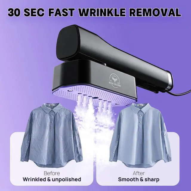 Alt view image 5 of 7 - Doer Brands Travel Steamer for Clothes Dual Voltage 110-240V, Handheld Steamer, 1100W Powerful Wrinkle Remover, Ceramic Panel, 3 Steam Levels & 360° Rotating Head,Travel Kit with Universal Adapter