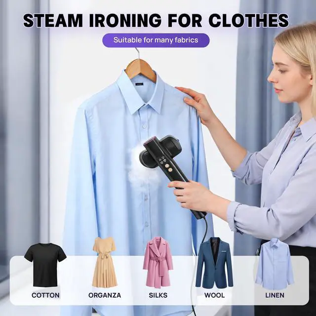 Alt view image 6 of 7 - Doer Brands Travel Steamer for Clothes Dual Voltage 110-240V, Handheld Steamer, 1100W Powerful Wrinkle Remover, Ceramic Panel, 3 Steam Levels & 360° Rotating Head,Travel Kit with Universal Adapter