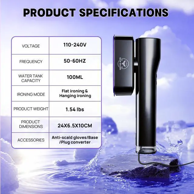 Alt view image 2 of 7 - Doer Brands Travel Steamer for Clothes Dual Voltage 110-240V, Handheld Steamer, 1100W Powerful Wrinkle Remover, Ceramic Panel, 3 Steam Levels & 360° Rotating Head,Travel Kit with Universal Adapter