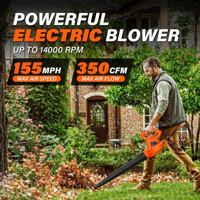 Alt view image 2 of 7 - MAXLANDER 7-Amp Electric Leaf Blower, Handheld Blowers for Lawn Care | 350CFM 155MPH, Lightweight & Powerful, Corded