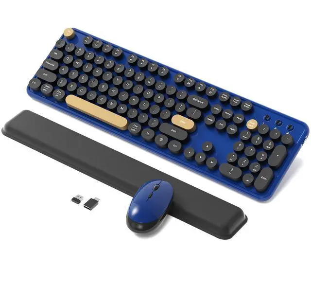 Main image of Retro Wireless Keyboard and Mouse Combo with Wrist Rest (Klein Blue)