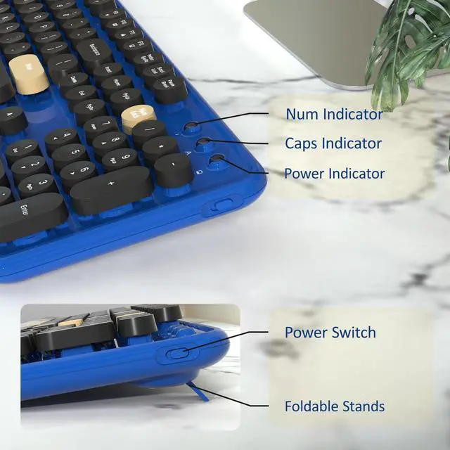 Alt view image 4 of 6 - Retro Wireless Keyboard and Mouse Combo with Wrist Rest (Klein Blue)