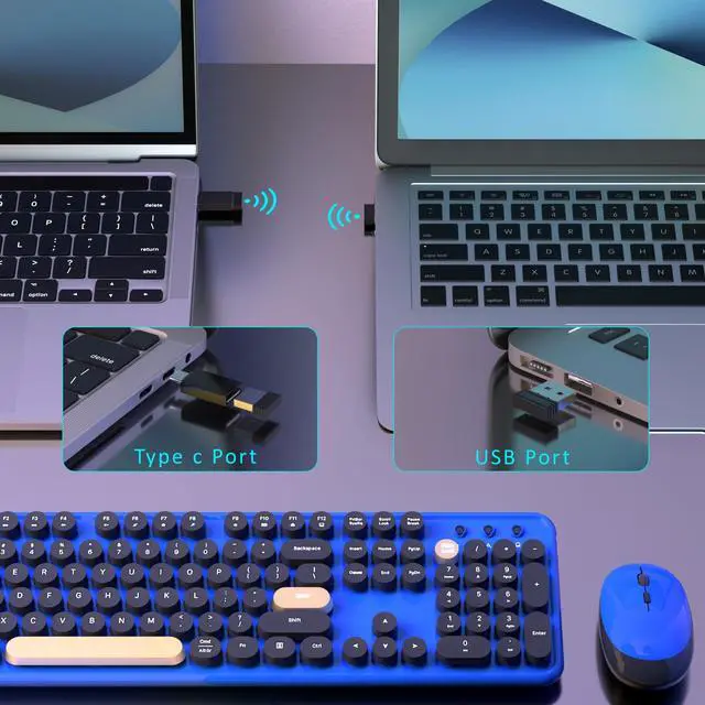 Alt view image 3 of 6 - Retro Wireless Keyboard and Mouse Combo with Wrist Rest (Klein Blue)