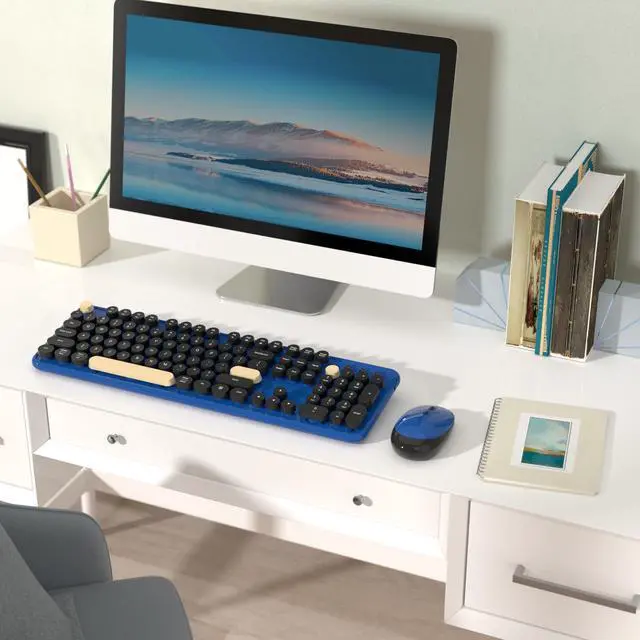 Alt view image 2 of 6 - Retro Wireless Keyboard and Mouse Combo with Wrist Rest (Klein Blue)