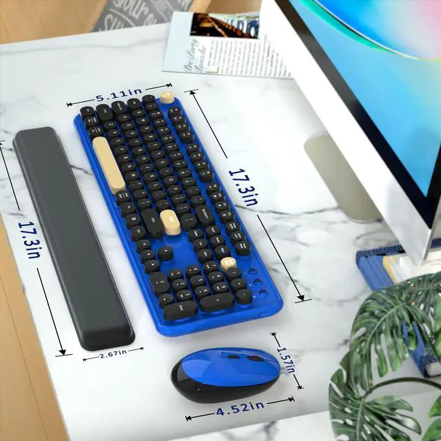 Alt view image 6 of 6 - Retro Wireless Keyboard and Mouse Combo with Wrist Rest (Klein Blue)