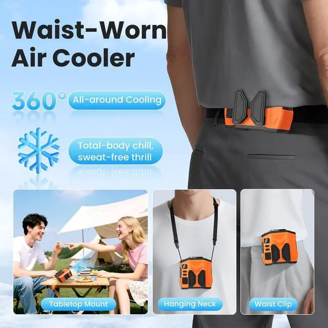 Alt view image 2 of 7 - Portable Personal Waist Fan Rechargeable, 10000mAh 5 Speeds 13500RPM Strong Airflow, LED Light & 30H Runtime, Hands-Free Shirt/Belt/Neck Clip on Fan for Camping, Work, Outdoor, Travel