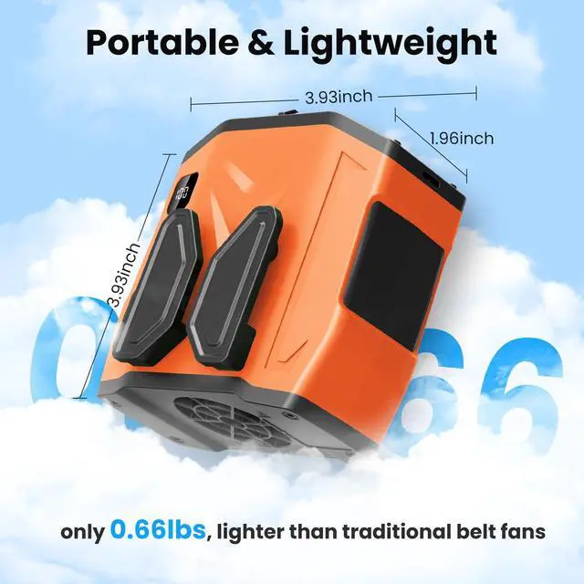 Alt view image 7 of 7 - Portable Personal Waist Fan Rechargeable, 10000mAh 5 Speeds 13500RPM Strong Airflow, LED Light & 30H Runtime, Hands-Free Shirt/Belt/Neck Clip on Fan for Camping, Work, Outdoor, Travel