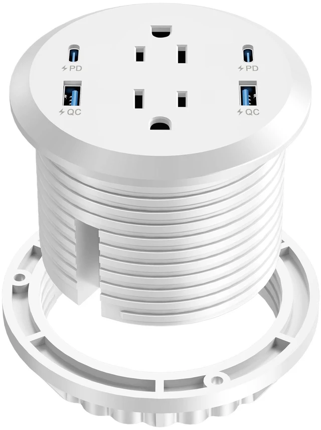 Main image of Recessed Power Grommet 65W USB-C,2 Outlets,Flush-Mount,White 3inch Hole Flush-Mount for Desktop,Workspace Essential Desk Outlet,ETL Listed
