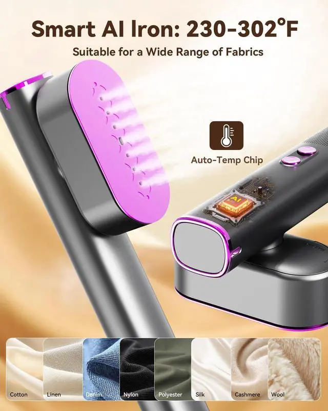 Alt view image 2 of 7 - Travel Steamer for Clothes,100-240V Portable Garment Steamer, SteamerIron 2 In 1, 30s Fast Heat-up,120ml Water Tank,Large Ceramic Heat Panel,Handheld Steamer for Global Europe Traveling,Purple