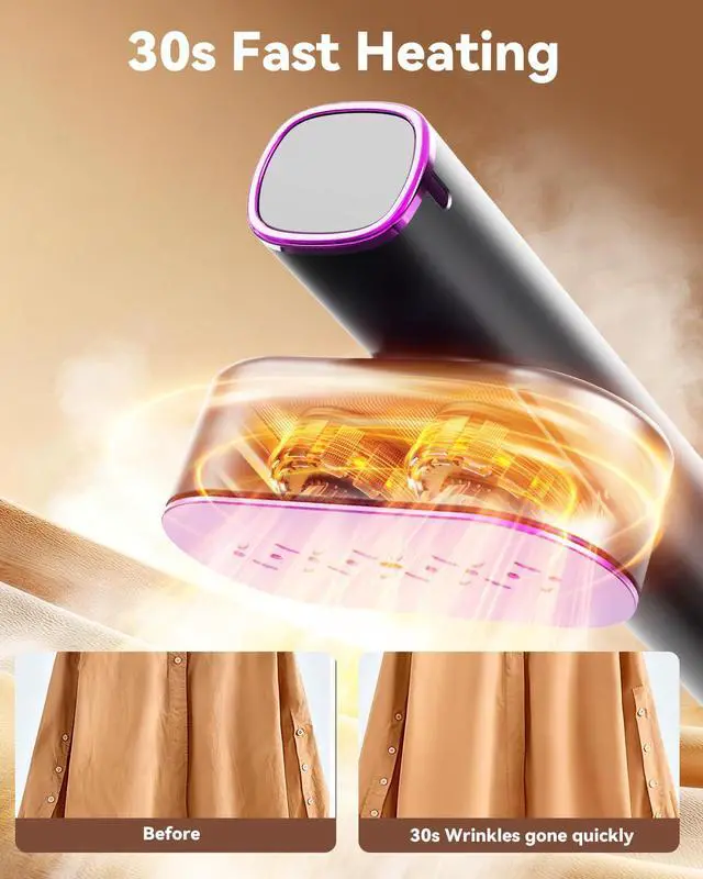 Alt view image 3 of 7 - Travel Steamer for Clothes,100-240V Portable Garment Steamer, SteamerIron 2 In 1, 30s Fast Heat-up,120ml Water Tank,Large Ceramic Heat Panel,Handheld Steamer for Global Europe Traveling,Purple
