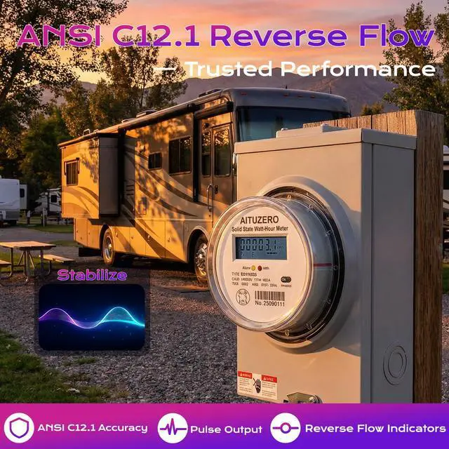 Alt view image 4 of 7 - Digital Electric Sub Meters for Landlords, 120/240V CL200 Single Phase 3 Wire, Electricity Usage Meter, Power Energy Meter, kWh Sub Meter, ANSI Form 2S Electric Submeters for RV Power, Rental Units