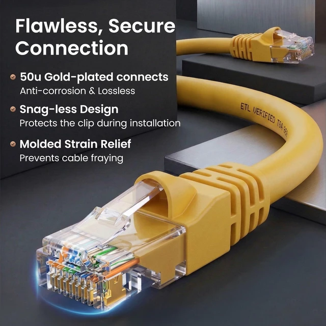 Alt view image 4 of 7 - GEARit Cat6 Patch Cables Cat 6 Ethernet Cable 15 ft 10-Pack Yellow | Ethernet Patch Cable, 10Gbps 550MHz 24AWG Pure Copper, Snagless, Gold Plated RJ45 for Router, Server, Router, PC